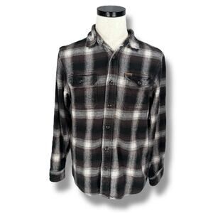 Orvis Heavyweight Flannel Shirt Men’s Small Black Brown Plaid Black Button Thick